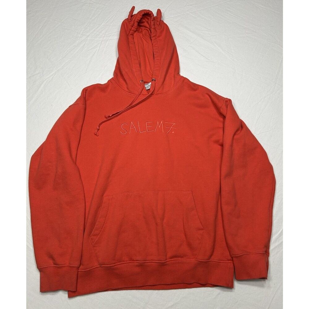 Salem7 Horned Hoodie Sweatshirt Orange Embroidered Logo size Small